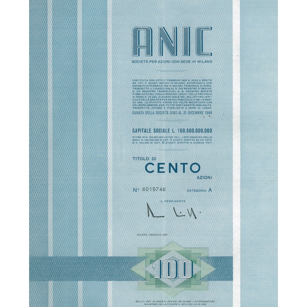 ANIC - 100 AZIONI MILANO 1967
