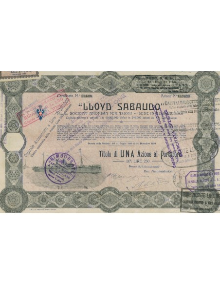 LLOYD SABAUDO - 1 AZIONE GENOVA 1923