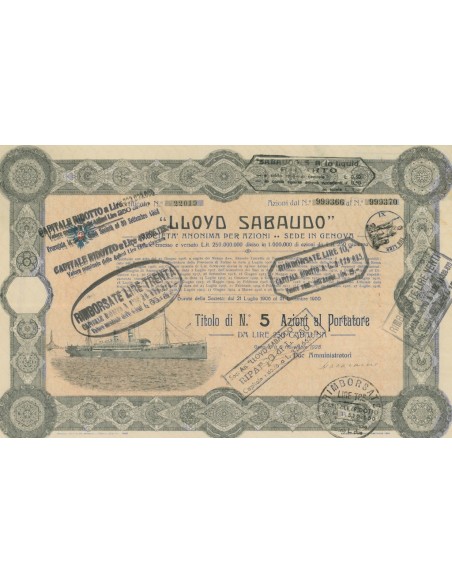 LLOYD SABAUDO - 1 AZIONE GENOVA 1923