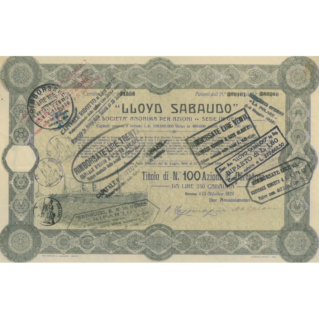 LLOYD SABAUDO - 100 AZIONI GENOVA 1923