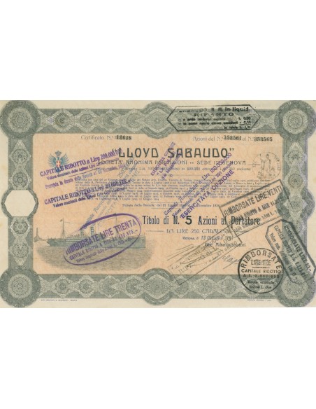 LLOYD SABAUDO - 5 AZIONI GENOVA 1928