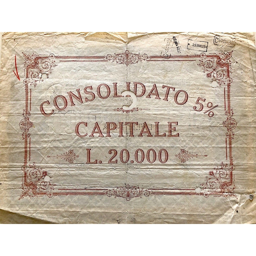 CARTELLA 20000 LIRE - D.PUBBLICO CONSOLIDATO 5%...