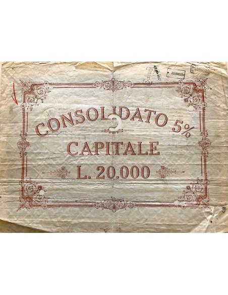 CARTELLA 20000 LIRE - D.PUBBLICO CONSOLIDATO 5% REGNO D'ITALIA 1917
