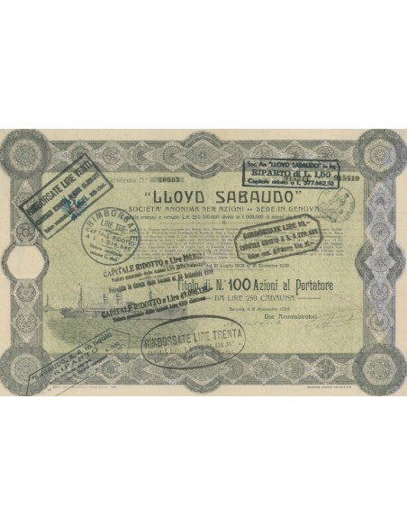 LLOYD SABAUDO - 100 AZIONI GENOVA 1928