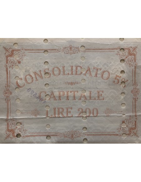 CARTELLA 200 LIRE - D.PUBBLICO CONSOLIDATO 5% REGNO D'ITALIA 1918