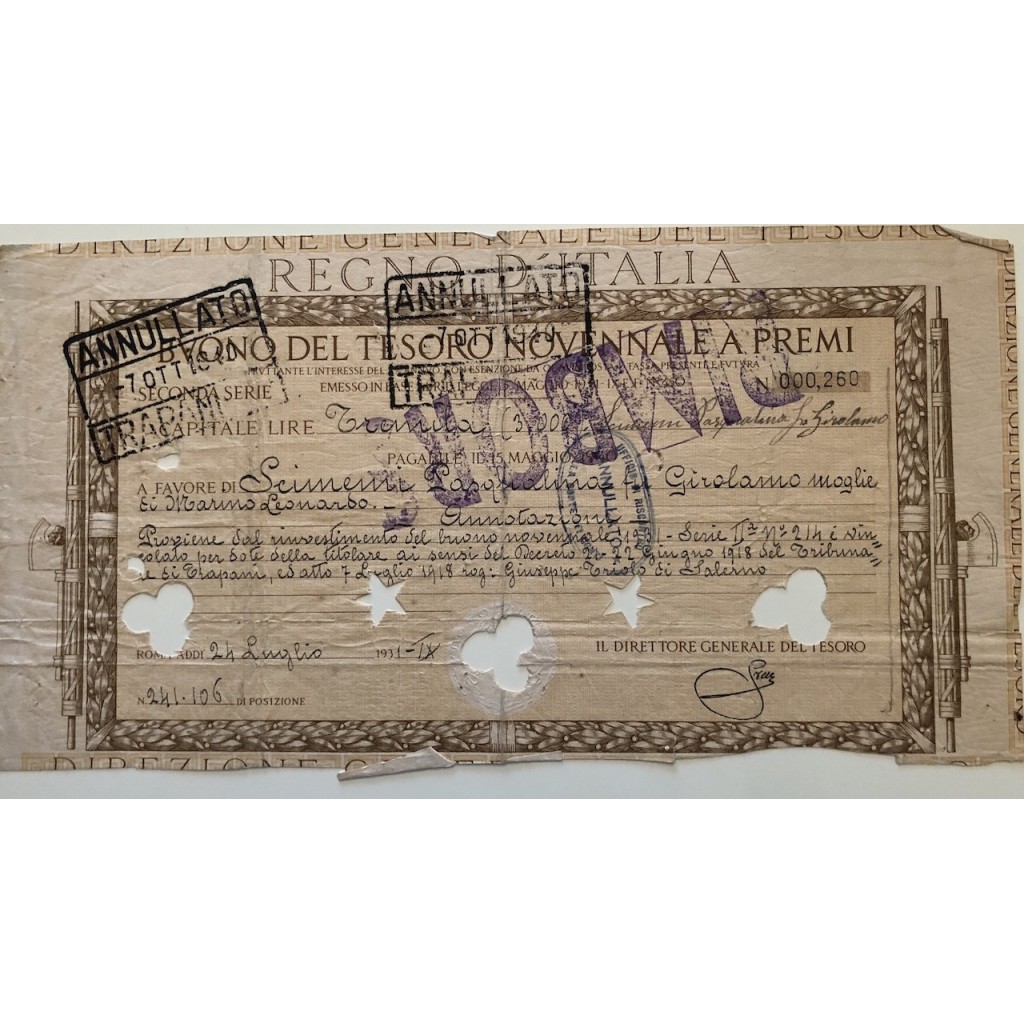 TITOLO PER BUONO DEL TESORO NOVENNALE - SECONDA...