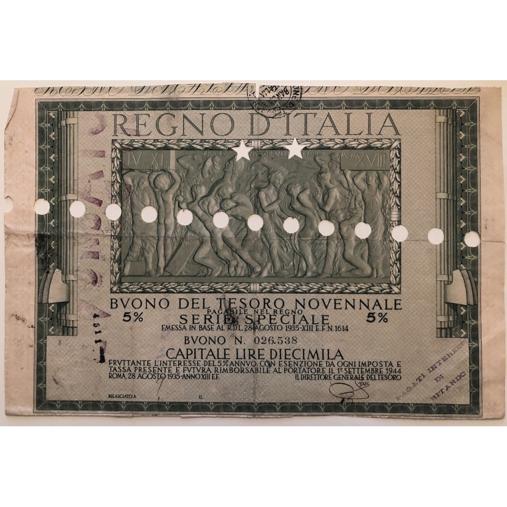 BUONO DEL TESORO NOVENNALE - SERIE SPECIALE...