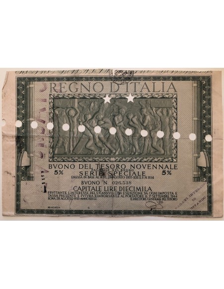BUONO DEL TESORO NOVENNALE - SERIE SPECIALE LUCCA 1937