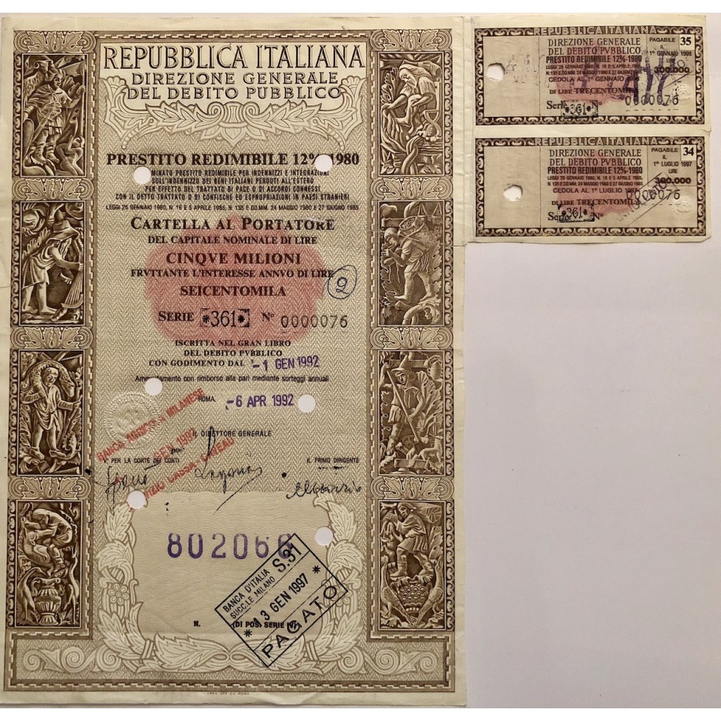 1992 - PRESTITO REDIMIBILE 12% - 1980 -...