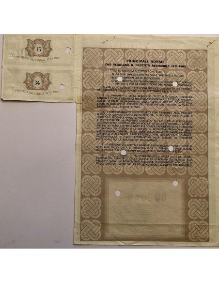 1992 - PRESTITO REDIMIBILE 12% - 1980 - CARTELLA 5.000.000 LIRE (Attività agreste, viola)