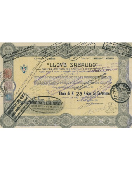 LLOYD SABAUDO - 25 AZIONI CAPITALE EMESSO 60.000.000 - GENOVA 1924