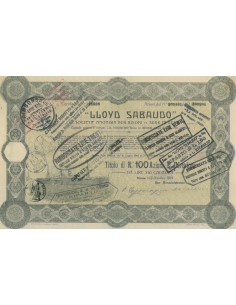 LLOYD SABAUDO - 100 AZIONI CAPITALE EMESSO 100.000.000 - GENOVA 1924