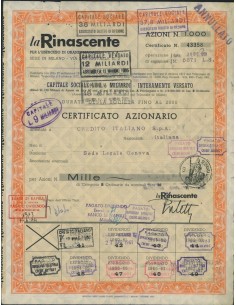 LA RINASCENTE - CERTIFICATO DI AZIONI MILANO 1973