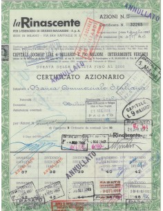 LA RINASCENTE - CERTIFICATO PER AZIONI MILANO 1957