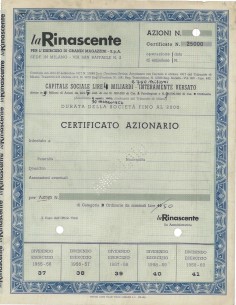 LA RINASCENTE - CERTIFICATO AZIONARIO MILANO 1955