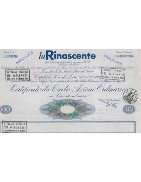 LA RINASCENTE - 100 AZIONI MILANO 1961