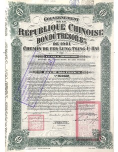 1921 - GOVERNEMENT DE LA REPUBLIQUE CHINOISE BOND 8%...