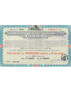 FABBRICHE ITALIANE SETERIE E AFFINI - COMO S.P.A 500 AZIONI 1960