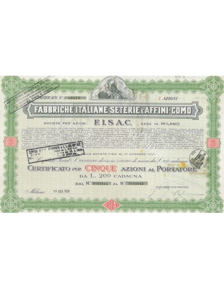 FABBRICHE ITALIANE SETERIE E AFFINI-COMO S.P.A 5 AZIONI 1954