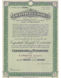 EREDI FRAZZI FU ANDREA SOC. ANONIMA INDUSTRIA LATERIZI 5 AZIONI CREMONA 1928