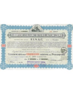 FABBRICHE ITALIANE SETERIE E AFFINI-COMO S.P.A - 500 AZIONI MILANO 1950