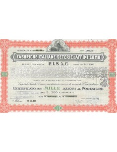 FABBRICHE ITALIANE SETERIE E AFFINI-COMO S.P.A 1000 AZIONI 1954