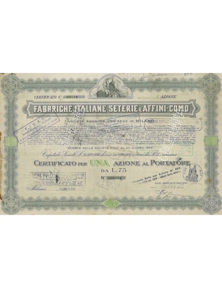 FABBRICHE ITALIANE SETERIE E AFFINI-COMO S.P.A 1 AZIONE MILANO 1935