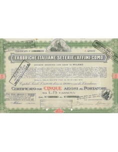 FABBRICHE ITALIANE SETERIE E AFFINI-COMO S.P.A - 5 AZIONI MILANO 1938