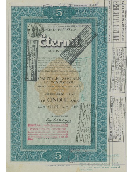 ETERNIT S.p.A. 5 AZIONI GENOVA 1953