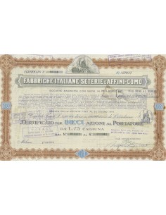 FABBRICHE ITALIANE SETERIE E AFFINI-COMO S.P.A 10 AZIONI MILANO 1938