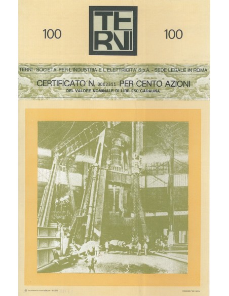 TERNI - SOCIETA' PER L' INDUSTRIA E L' ELETTRICITA' - 100 AZIONI 1970