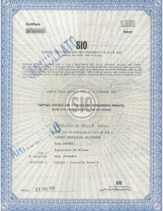 SIO - SOC. PER L'INDUSTRIA DELL'OSSIGENO E DI ALTRI GAS - 1000 AZIONI MILANO 1973