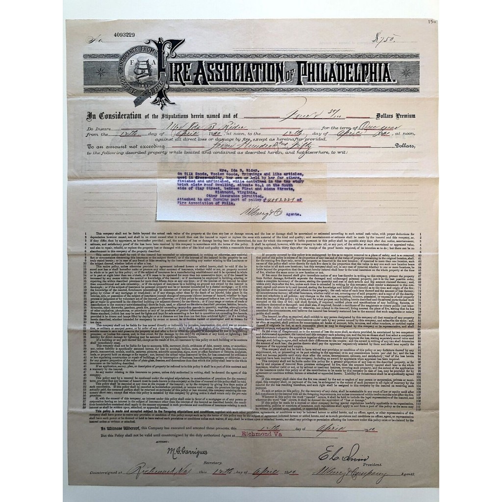 1910 - FIRE ASSOCIATION OF PHILADELPHIA