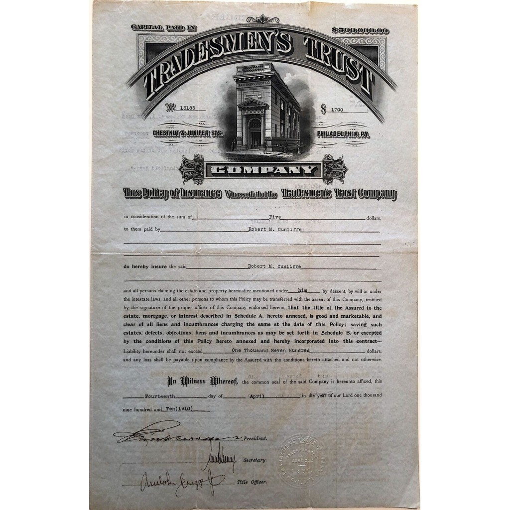 1910 - TRADESMEN'S TRUST COMPANY