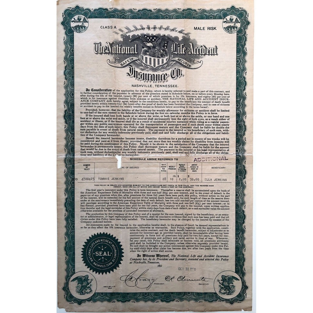1920 THE NATIONAL LIFE AND ACCIDENT INSURANCE COMPANY