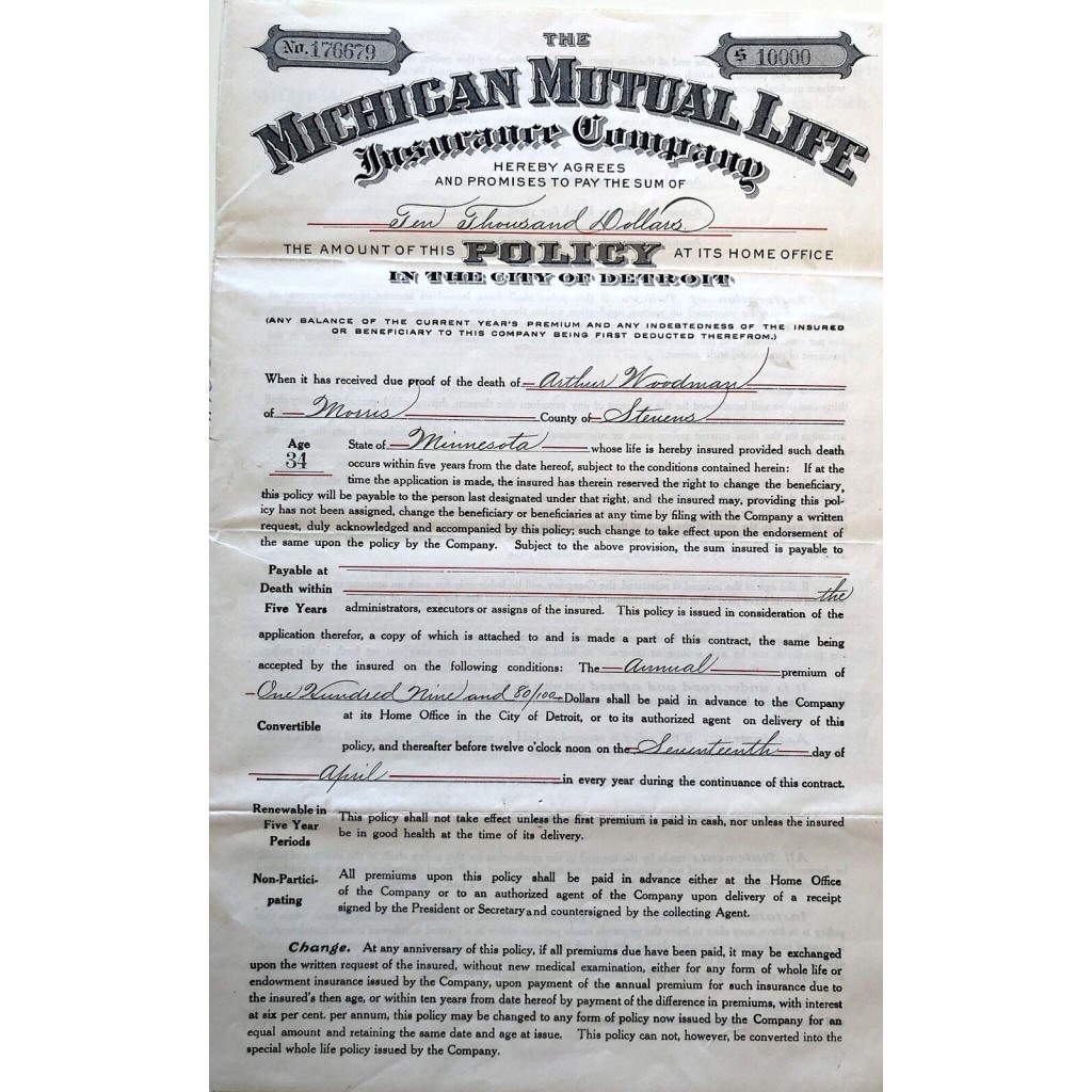 1923 - THE MICHIGAN MUTUAL LIFE INSURANCE COMPANY