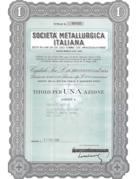 SOCIETA' METALLURGICA ITALIANA - UNA AZIONE FIRENZE 1980