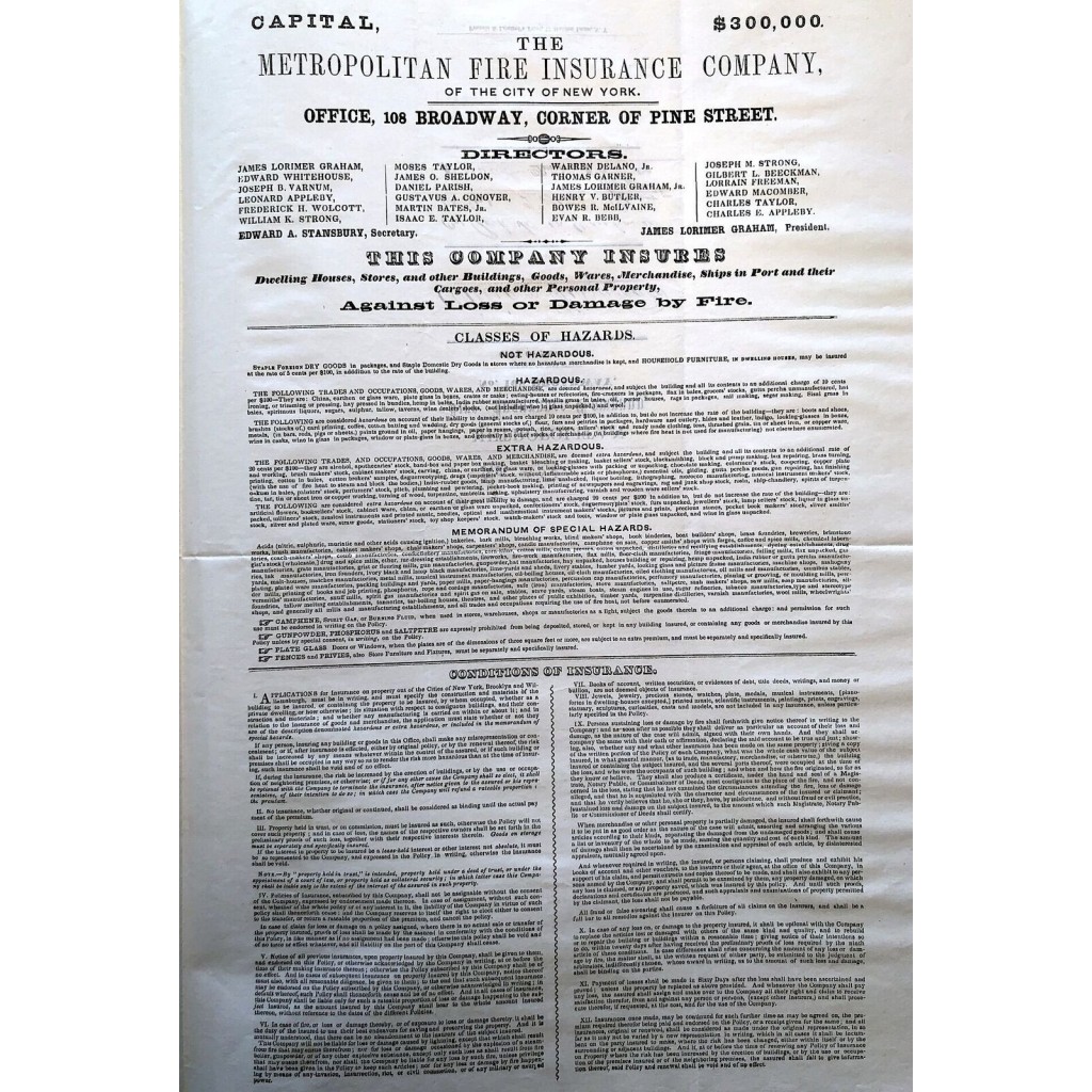 1857 - THE METROPOLITAN FIRE INSURANCE COMPANY