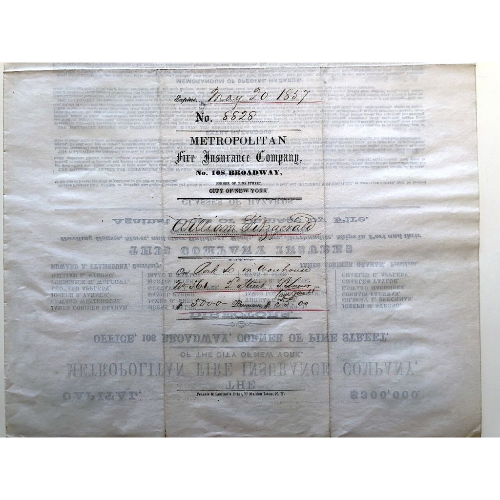 1857 - THE METROPOLITAN FIRE INSURANCE COMPANY