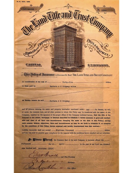 1913 - THE LAND TITLE AND TRUST COMPANY