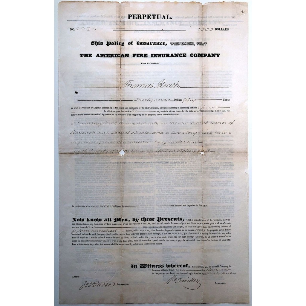1834 - PERPETUAL - THE AMERICAN FIRE INSURANCE...
