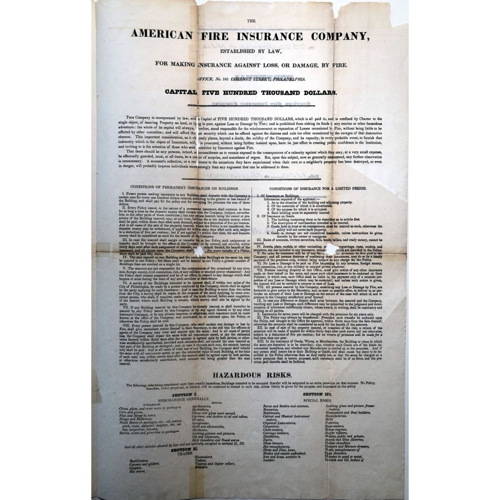 1834 - PERPETUAL - THE AMERICAN FIRE INSURANCE...