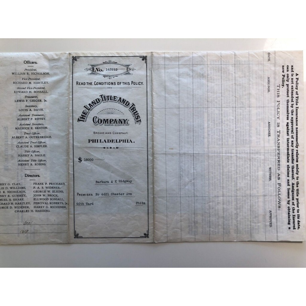 1913 - THE LAND TITLE AND TRUST COMPANY