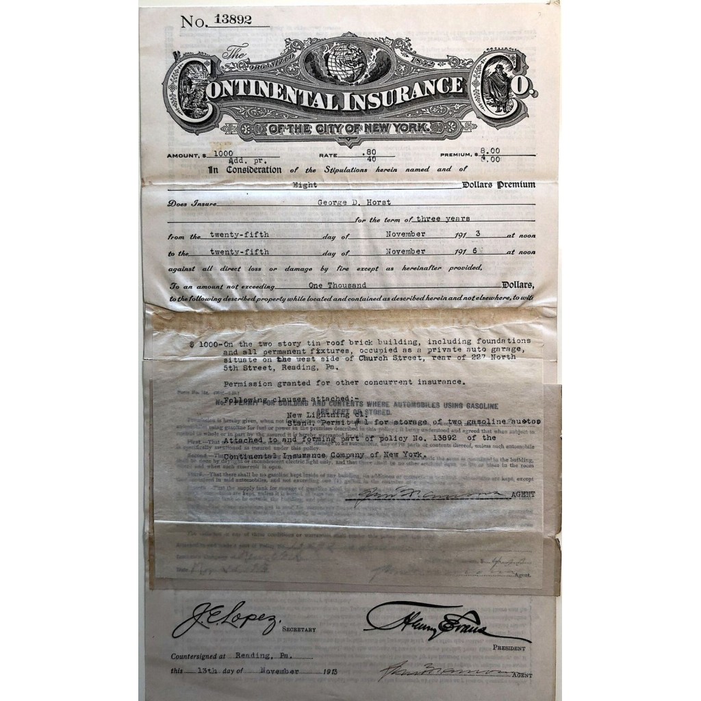 1913 - CONTINENTAL INSURANCE COMPANY OF THE...
