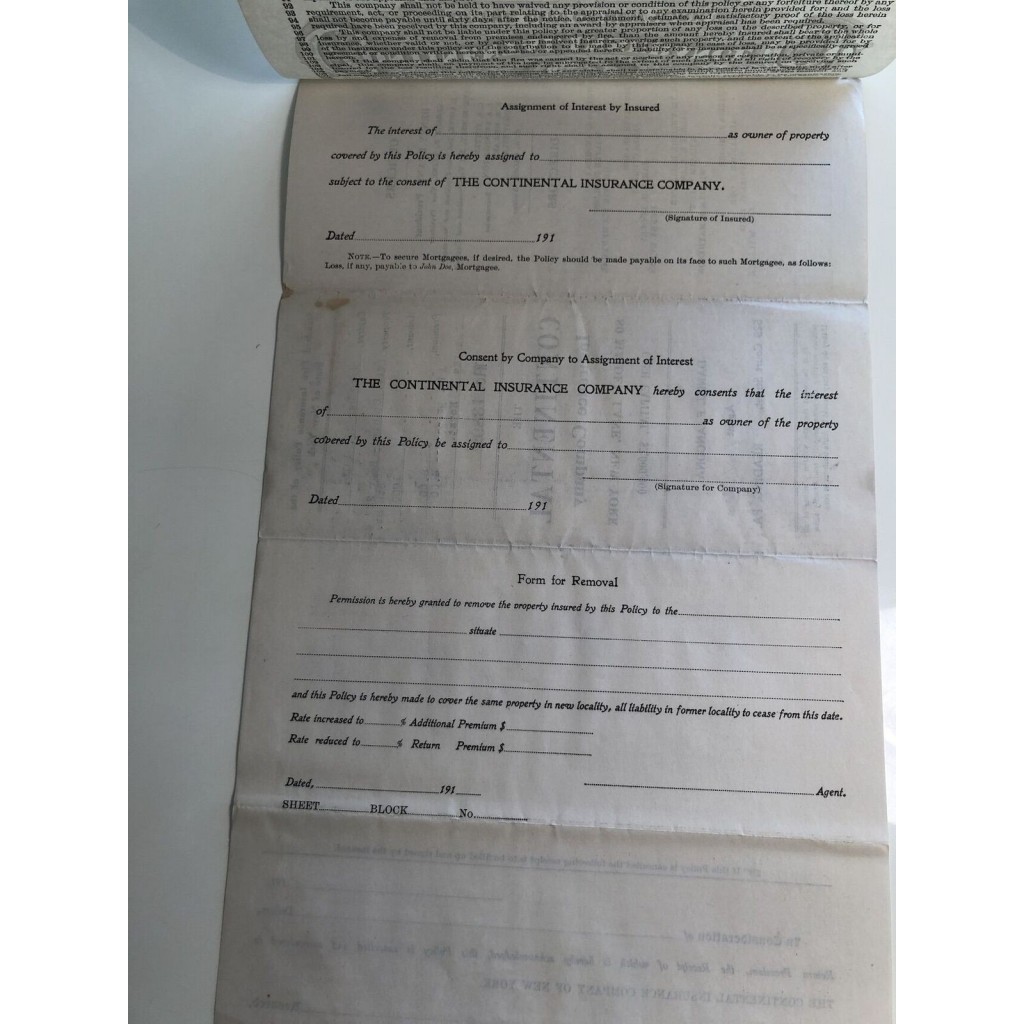 1913 - CONTINENTAL INSURANCE COMPANY OF THE...