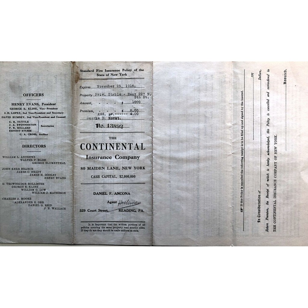 1913 - CONTINENTAL INSURANCE COMPANY OF THE...
