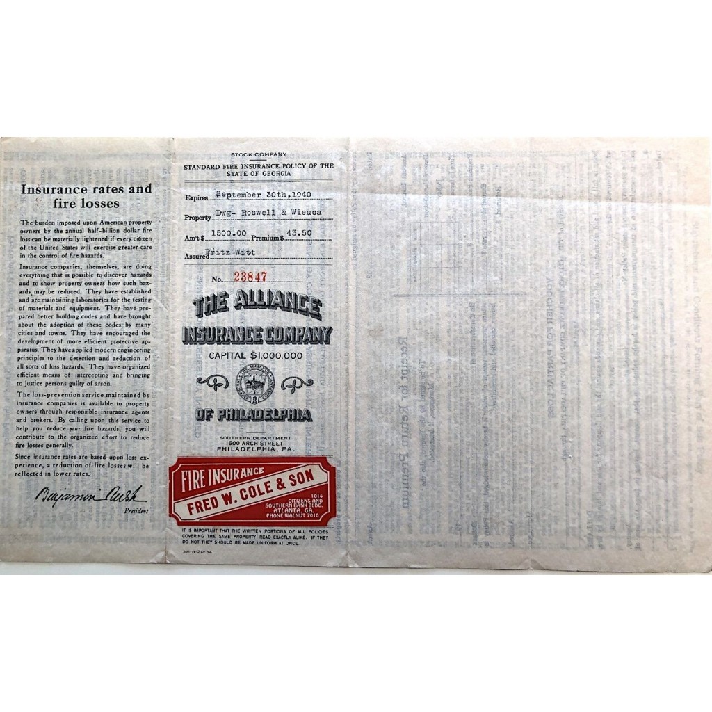 1937 - THE ALLIANCE INSURANCE COMPANY OF...