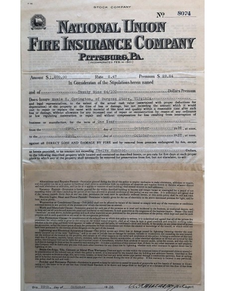 1936 - NATIONAL UNION FIRE INSURANCE COMPANY