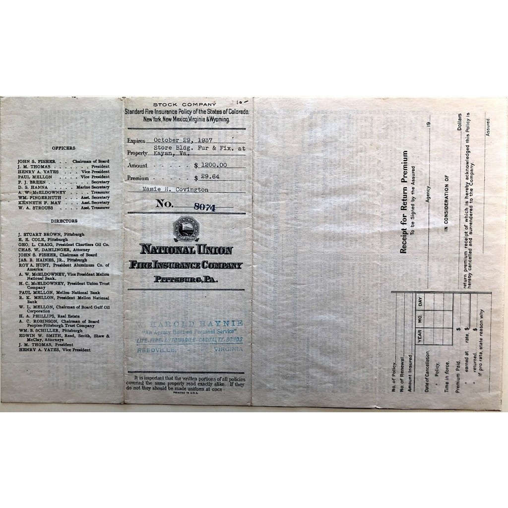 1936 - NATIONAL UNION FIRE INSURANCE COMPANY