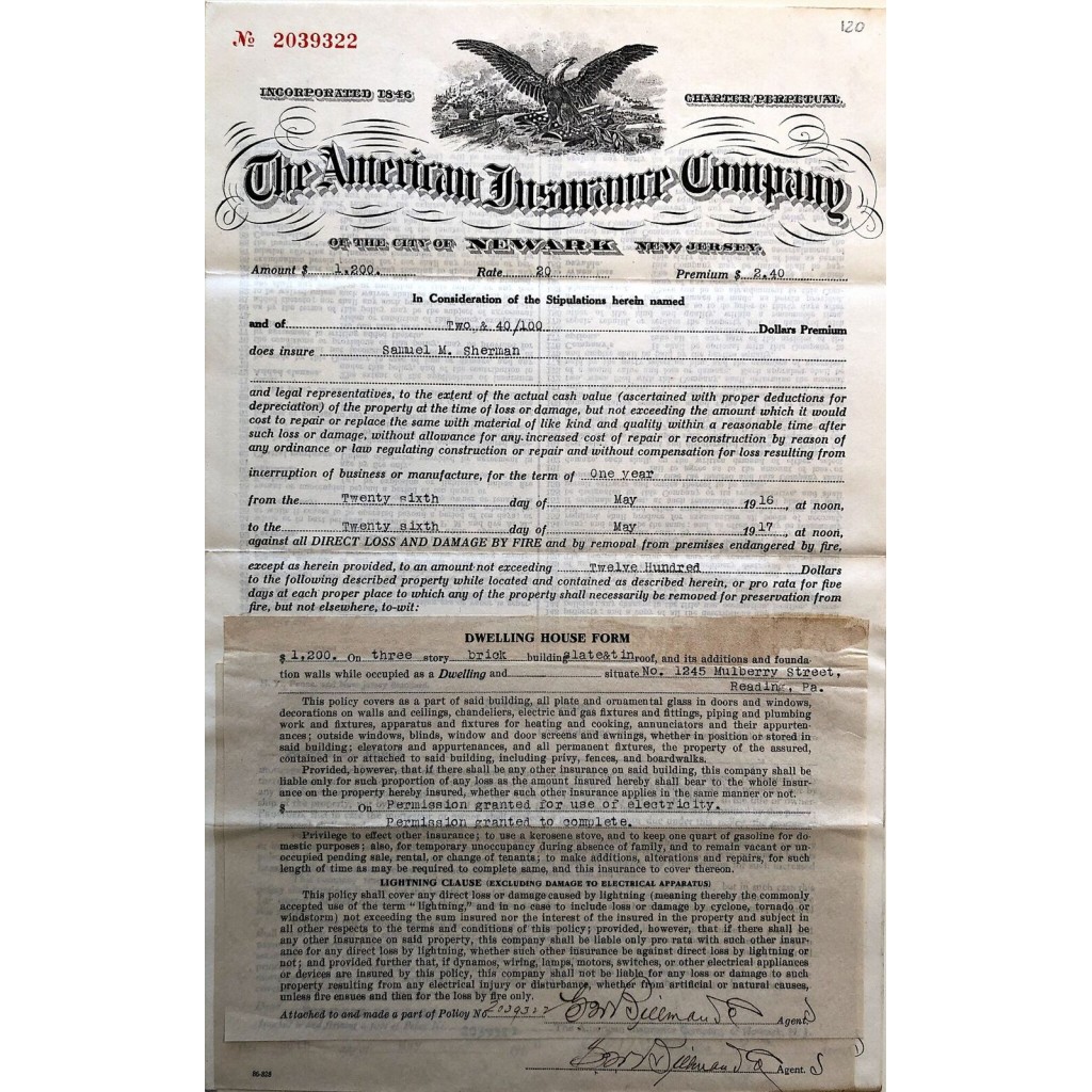 1917 - THE AMERICAN INSURANCE COMPANY OF THE...